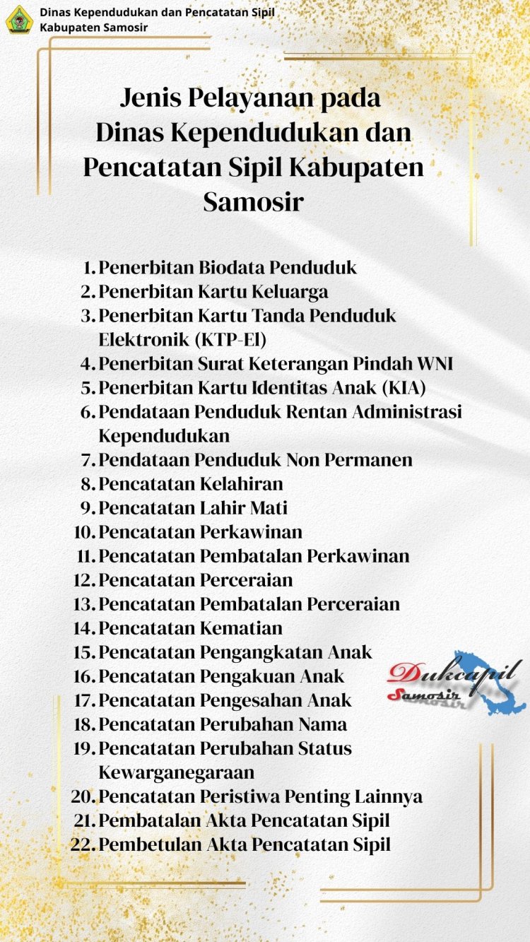 Jenis Pelayanan, Formulir dan Standar Pelayanan